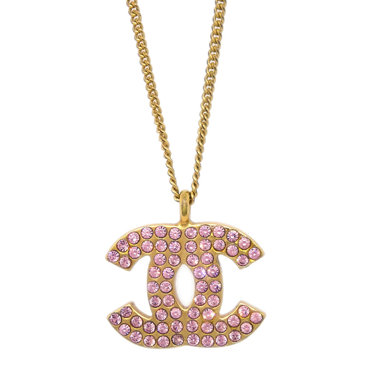 Chanel CC Chain Pendant Necklace Rhinestone Gold 02P