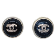 Chanel Button Earrings Clip-On Black Silver 00A