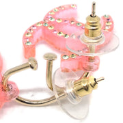 Chanel CC Dangle Piercing Earrings Rhinestone Pink 04A