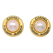 Chanel Gold Button Artificial Pearl Earrings Clip-On 23