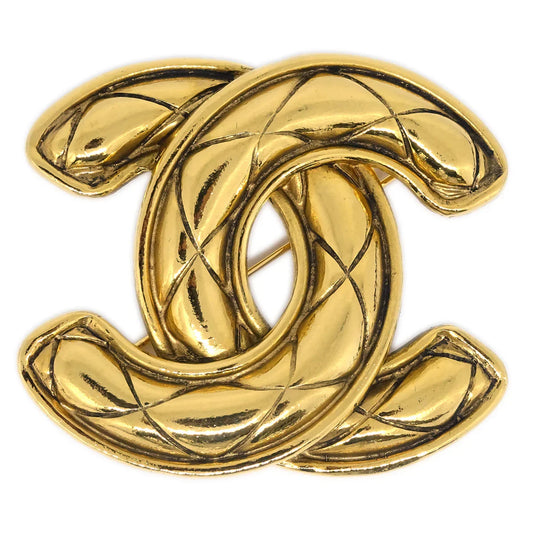 Chanel Quilted CC Brooch Pin Large Gold 1152