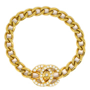 Chanel Turnlock Rhinestone Gold Chain Bracelet 96A