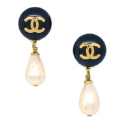 Chanel Artificial Pearl Dangle Earrings Clip-On Gold 96P