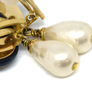 Chanel Artificial Pearl Dangle Earrings Clip-On Gold 96P