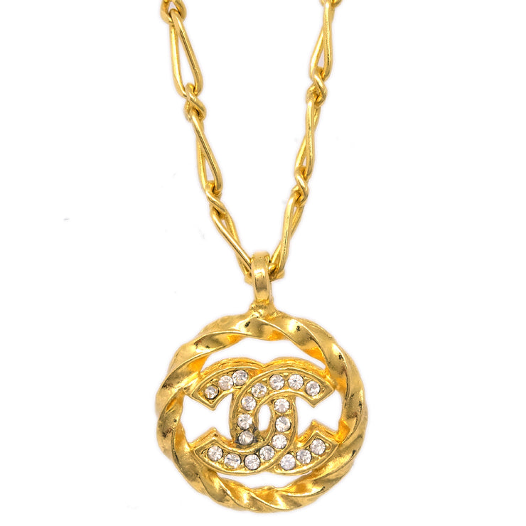 Chanel Medallion Pendant Necklace Rhinestone Gold 3438/1982