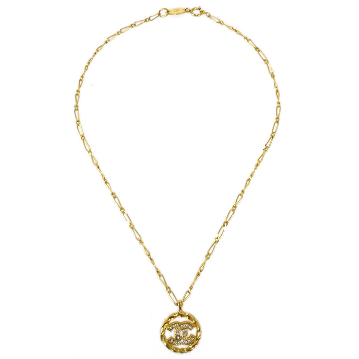 Chanel Medallion Pendant Necklace Rhinestone Gold 3438/1982