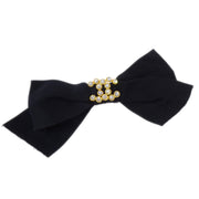 Chanel Bow Satin Hair Barrette Rhinestone Black