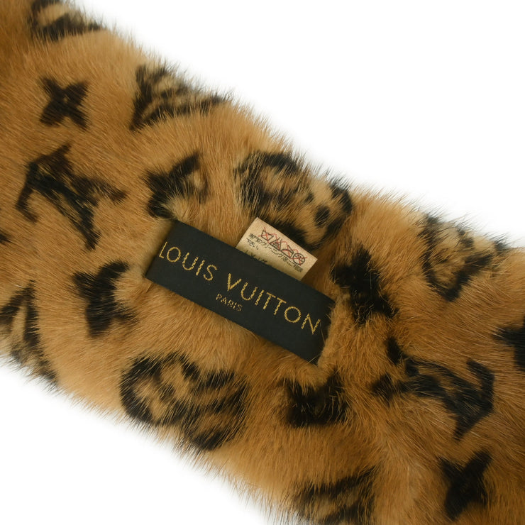 Louis Vuitton Brown Fur Monogram Echarpe Stole Shawl M78744 Small Good