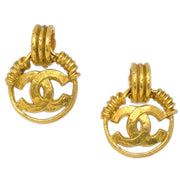 Chanel Hoop Dangle Earrings Gold Clip-On 94P