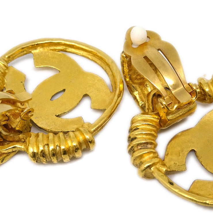 Chanel Hoop Dangle Earrings Gold Clip-On 94P