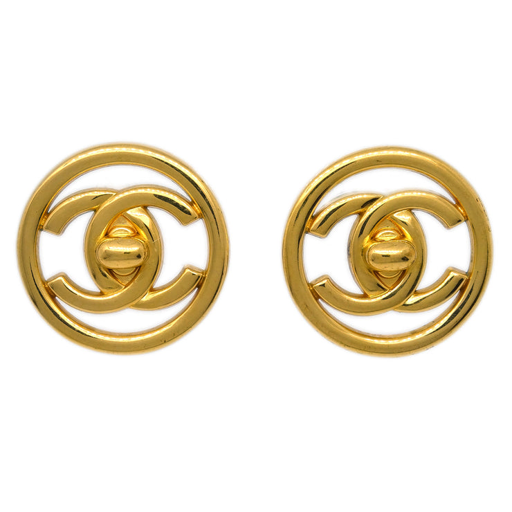 Chanel CC Turnlock Button Earrings Gold Clip-On 97P