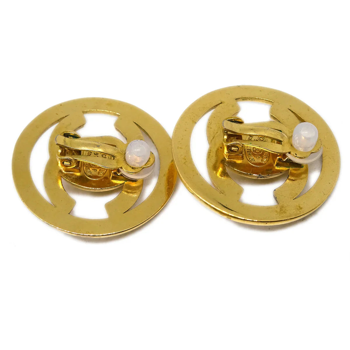 Chanel CC Turnlock Button Earrings Gold Clip-On 97P