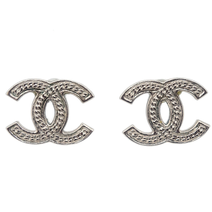 Chanel CC Pierced Earrings Silver 06P