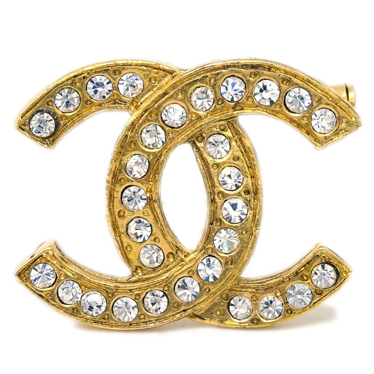 Chanel CC Brooch Pin Rhinestone Gold