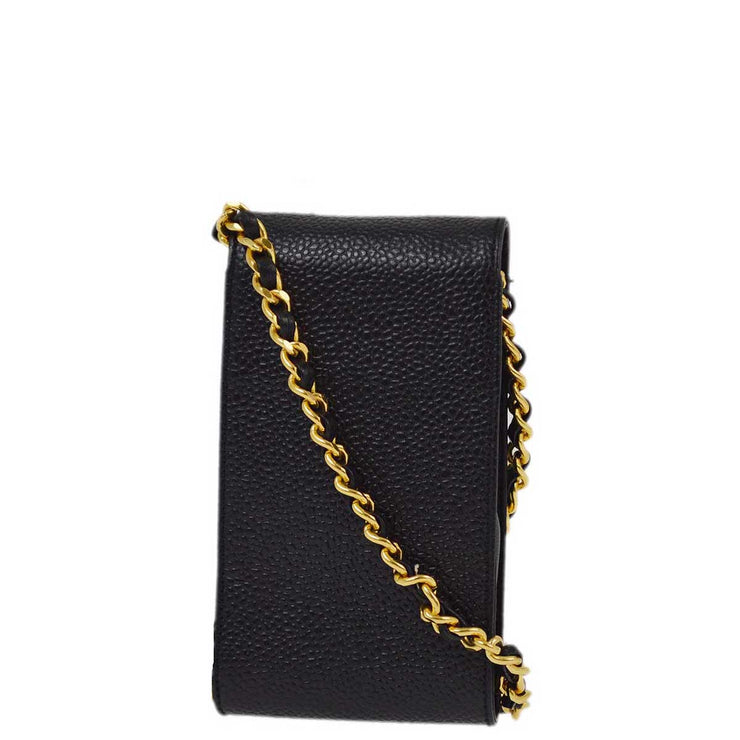 Chanel 1994-1996 Black Caviar Chain Shoulder Bag Pochette Case