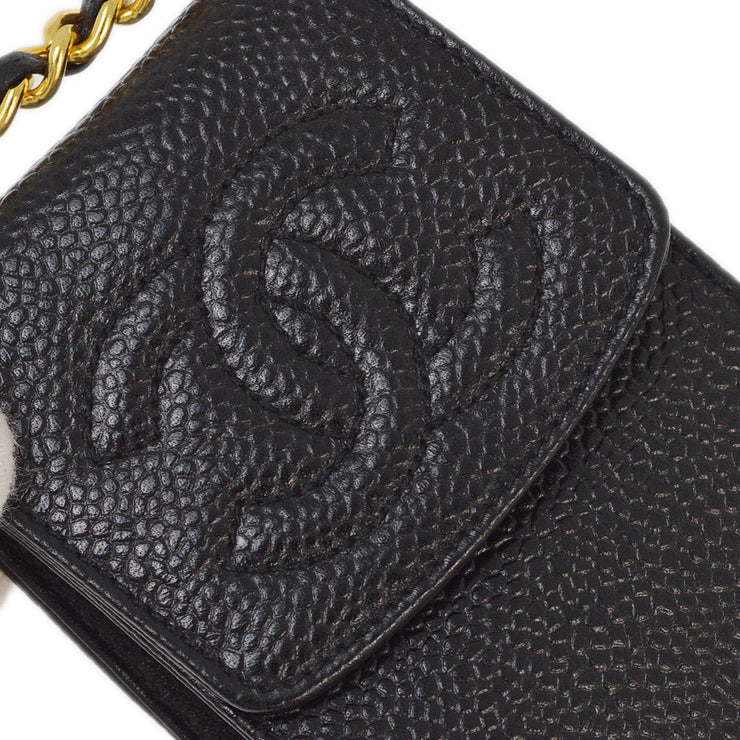 Chanel 1994-1996 Black Caviar Chain Shoulder Bag Pochette Case