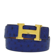 Hermes * 1993 Blue Ostrich Constance Reversible Belt #75 Small Good