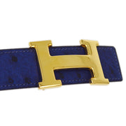 Hermes * 1993 Blue Ostrich Constance Reversible Belt #75 Small Good