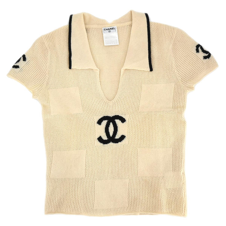 Chanel Short Sleeve Sweater Knit Top Ivory 01C #36