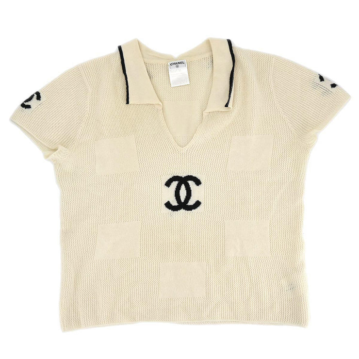 Chanel Short Sleeve Sweater Knit Top Ivory 01C #46