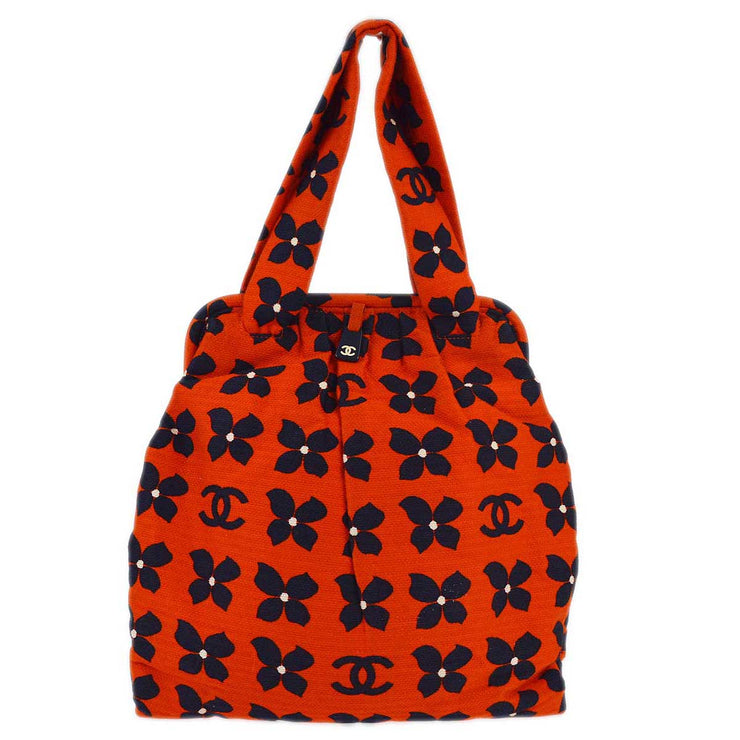 Chanel 2001-2003 Orange Canvas Flower Tote Handbag