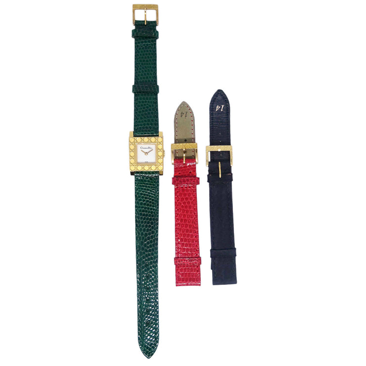 Christian Dior D60-159 La Parisienne Watch 18KYG Green Lizard