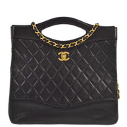 Chanel 1989-1991 Black Lambskin 2way Handbag Shoulder Bag