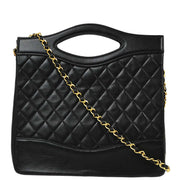 Chanel 1989-1991 Black Lambskin 2way Handbag Shoulder Bag