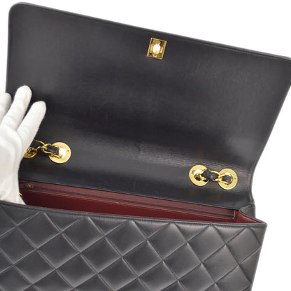 Chanel 1991-1994 Black Lambskin Classic Flap Maxi Jumbo Chain Shoulder Bag