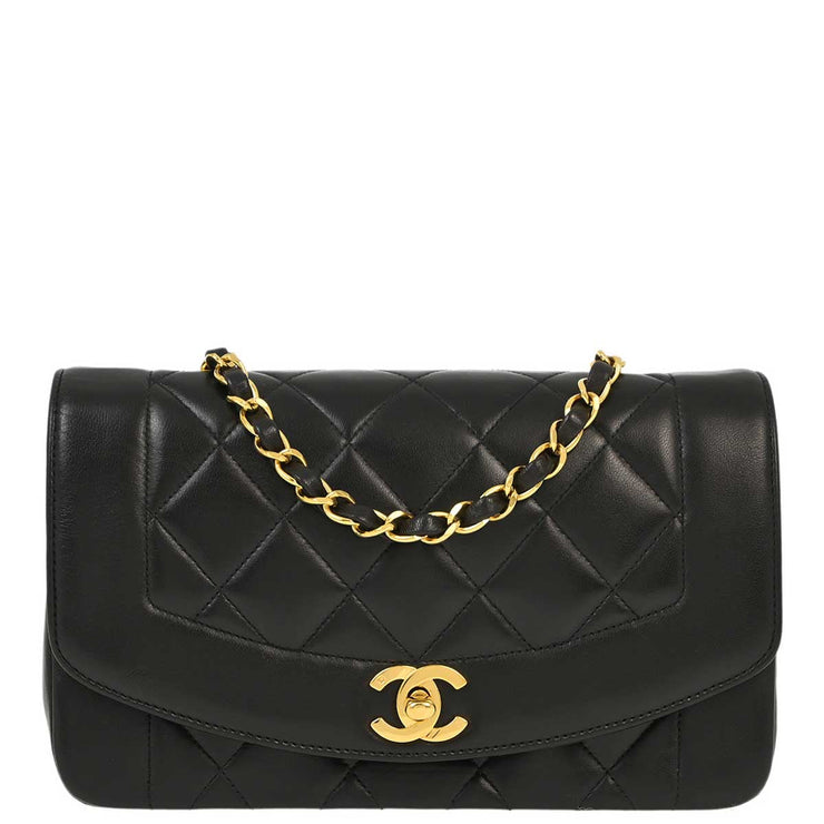 Chanel 1994-1996 Black Lambskin Small Diana Shoulder Bag