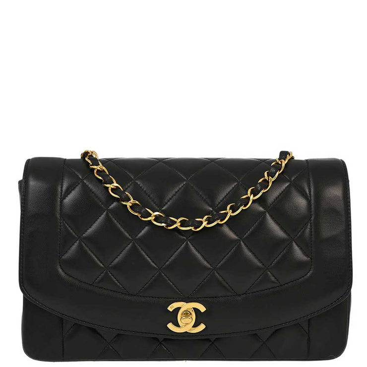 Chanel 1994-1996 Black Lambskin Medium Diana Shoulder Bag