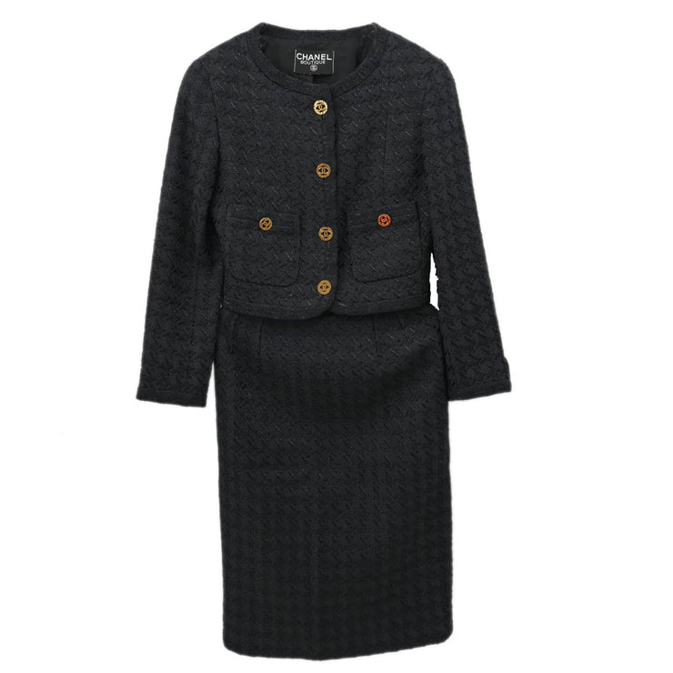 Chanel Setup Suit Jacket Skirt Navy 93P #36