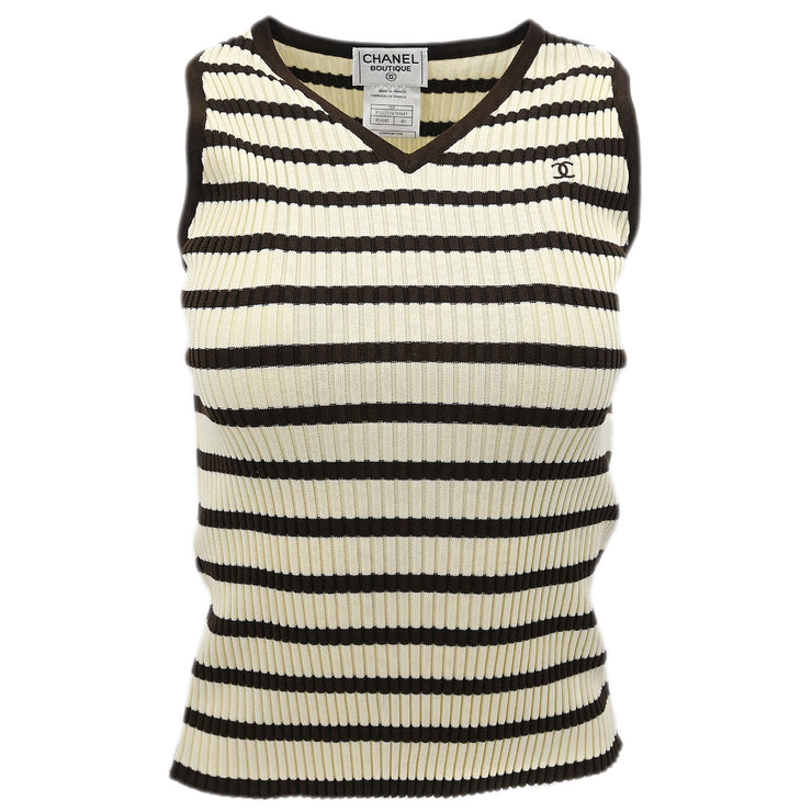 Chanel Sleeveless Sweater Knit Top Ivory 98P #40