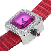 Corum Sugar Cube Ref.137.424.47 Quartz Watch SS Diamond Red Lizard