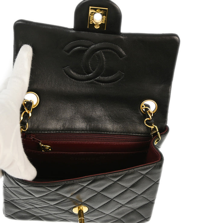 Chanel 1994-1996 Black Lambskin Mini Classic Square Flap Shoulder Bag 17