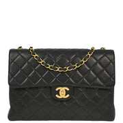 Chanel 1996-1997 Black Lambskin Jumbo Classic Flap Shoulder Bag