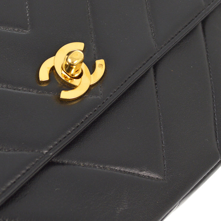 Chanel 1991-1994 Black Lambskin V Stitch 2way Shoulder Handbag