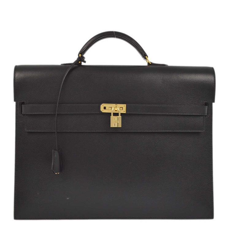 Hermes 2003 Black Epsom Kelly Depeches 38 Briefcase