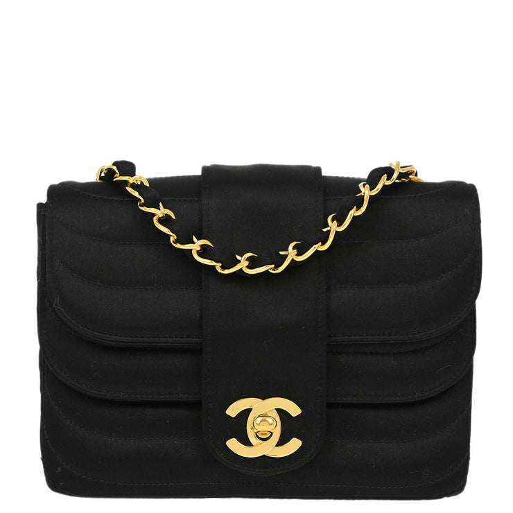 Chanel * 1991-1994 Black Satin Chain Shoulder Bag