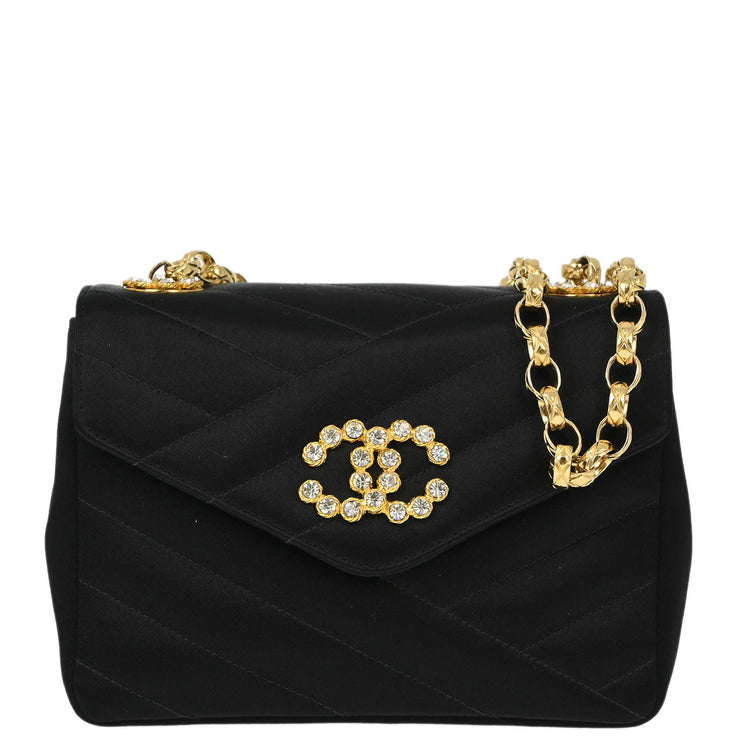 Chanel * 1989-1991 Black Satin Bias Stitch Shoulder Bag