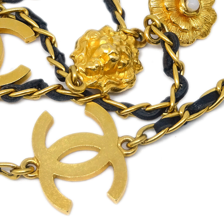 Chanel Icon Double Chain Necklace Gold Black 95A