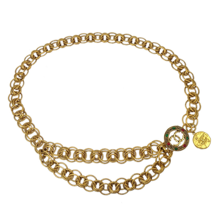 Chanel Gripoix Medallion Chain Belt Gold 0009 Small Good