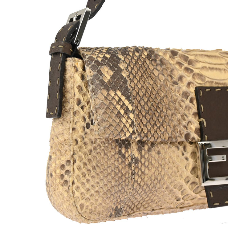 Fendi * Beige Brown Python Baguette Handbag