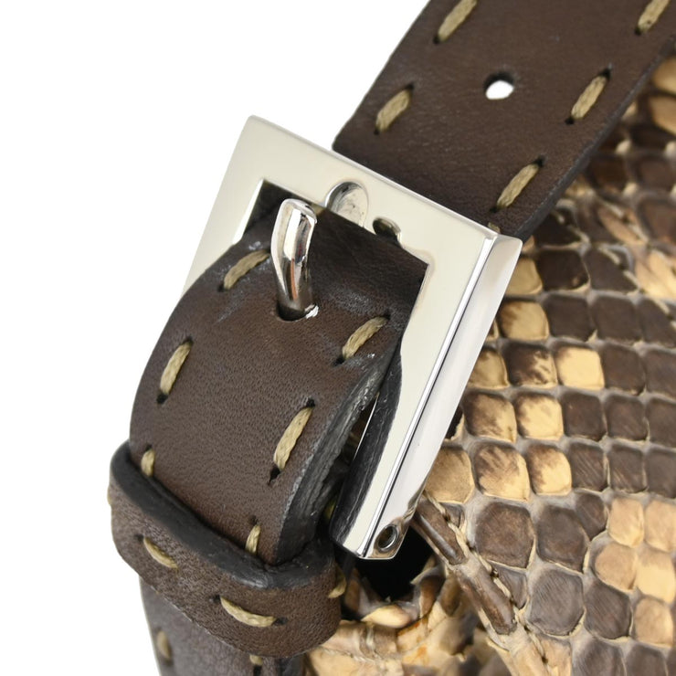 Fendi * Beige Brown Python Baguette Handbag