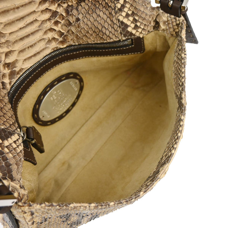 Fendi * Beige Brown Python Baguette Handbag