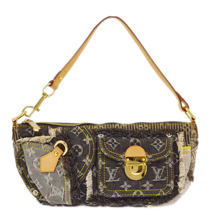 Louis Vuitton 2007 Gray Monogram Denim Patchwork Pouchy Handbag M95383