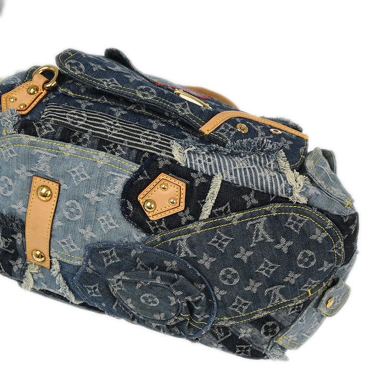 Louis Vuitton 2007 Blue Monogram Denim Patchwork Bowly Handbag M95376