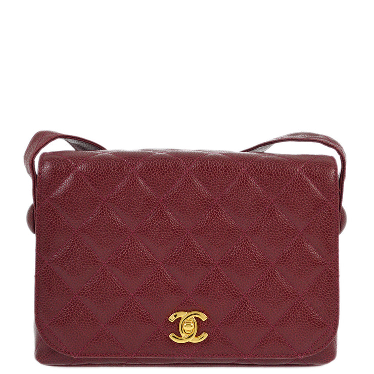 Chanel 1994-1996 Bordeaux Caviar Single Flap Shoulder Bag