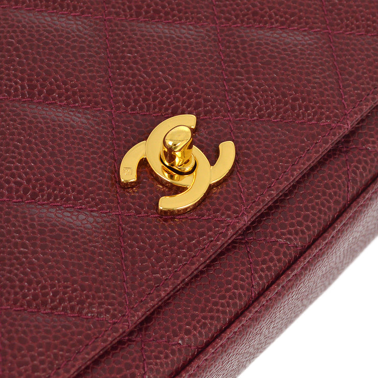 Chanel 1994-1996 Bordeaux Caviar Single Flap Shoulder Bag