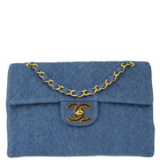 Chanel * 1989-1991 Blue Denim Maxi Classic Flap Shoulder Bag